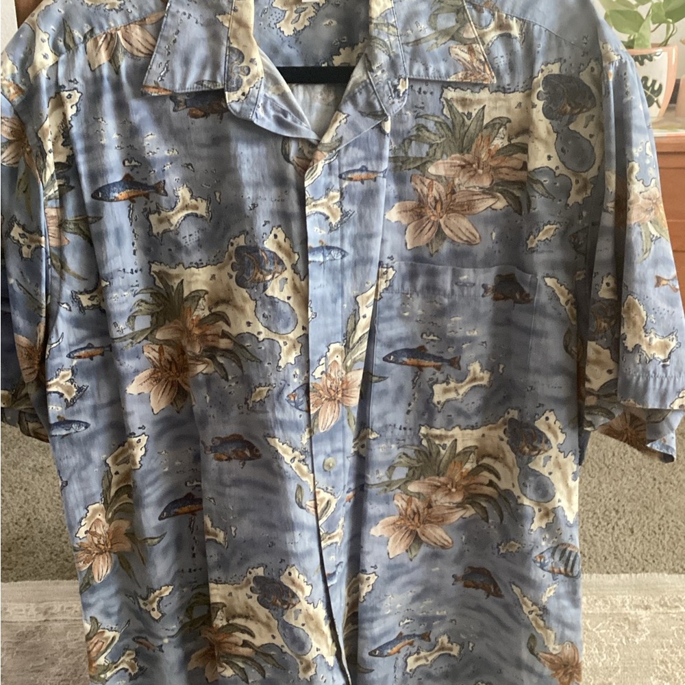 Pierre Cardin Blue and Tan Tropical Shirt